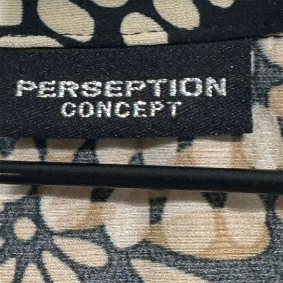 Perseption Concept Blouse M Retro Floral Print Black Tan Button Top Y2K VTG - Picture 7 of 7